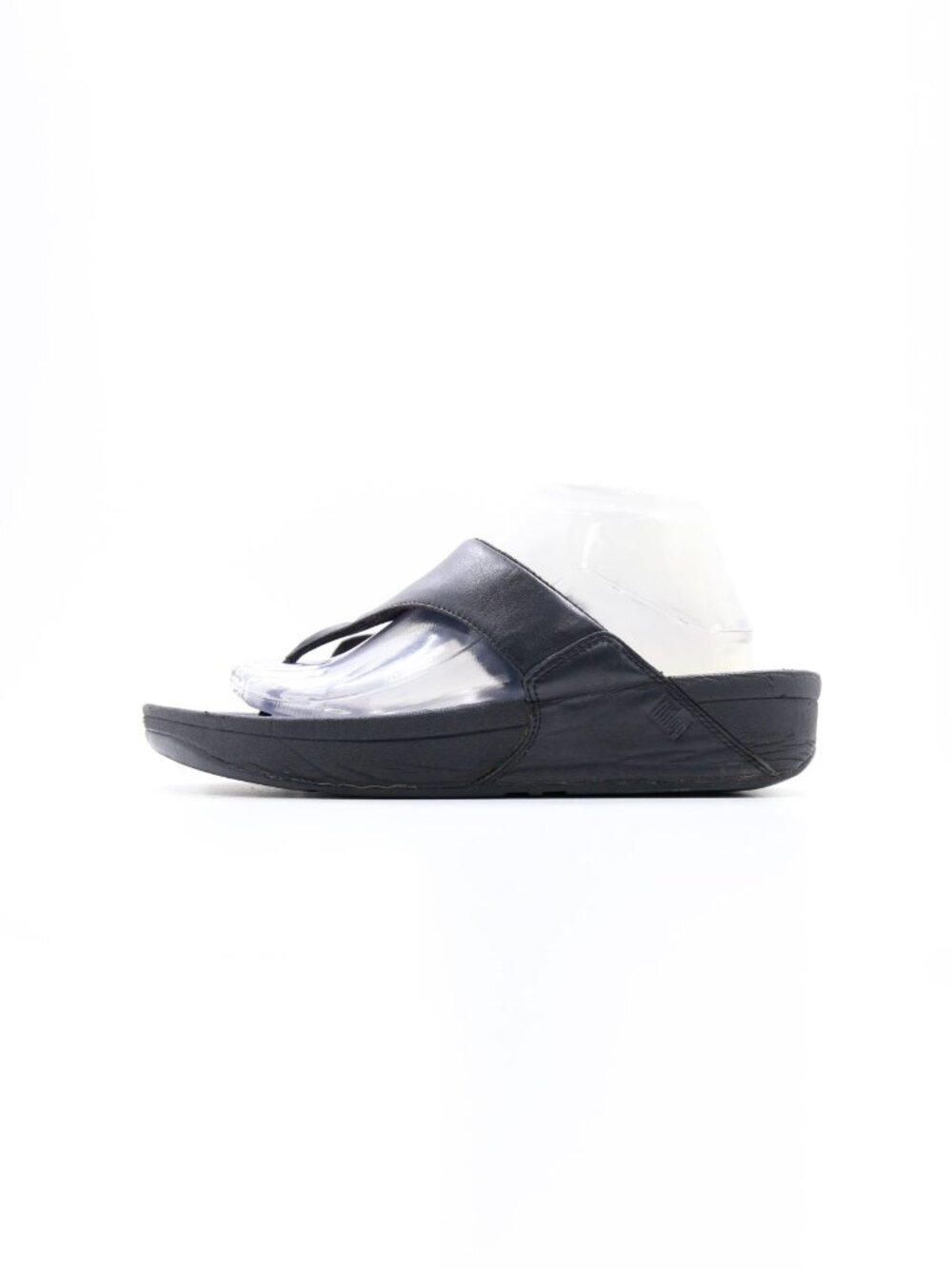 FitFlop Lulu Black Leather Platform Toe Post Thong Sandals - 10